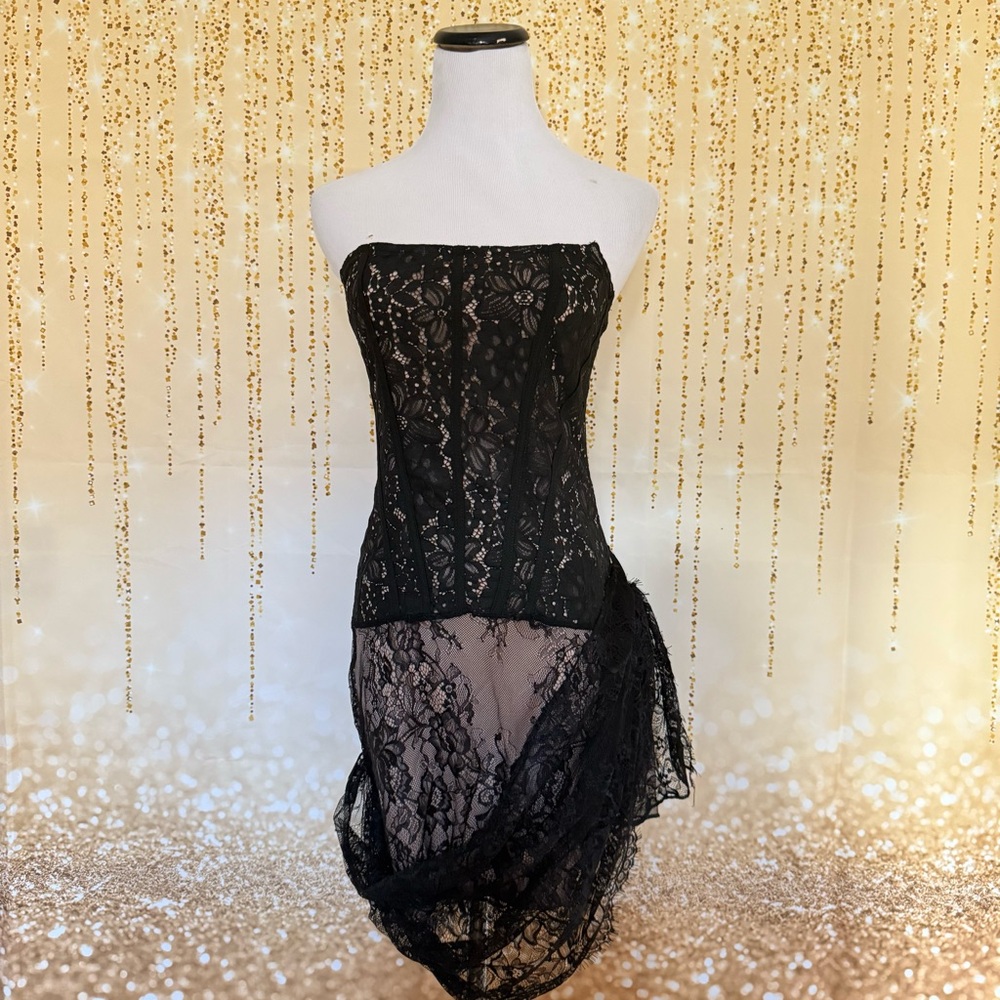 NWOT Black Lace Strapless Dress